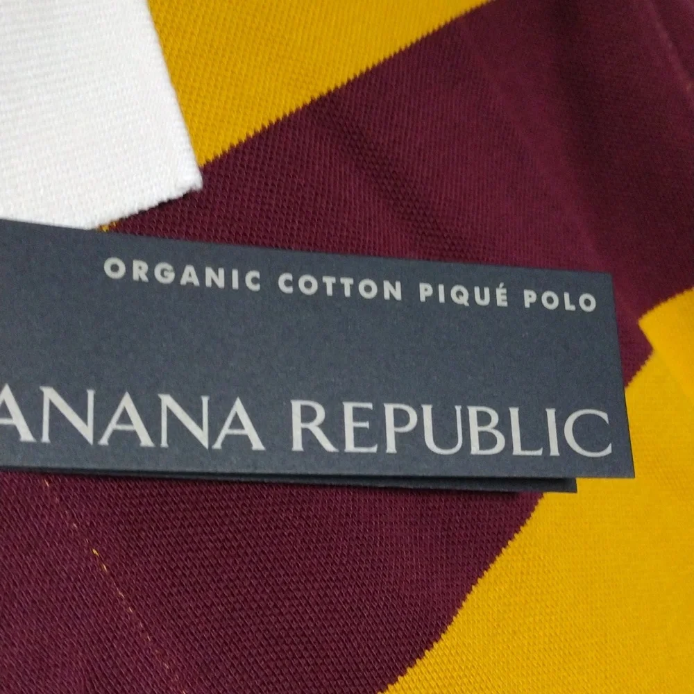 Banana Republic Bold Stripe Yellow Gingko Leaf Organic Cotton Pique Polo